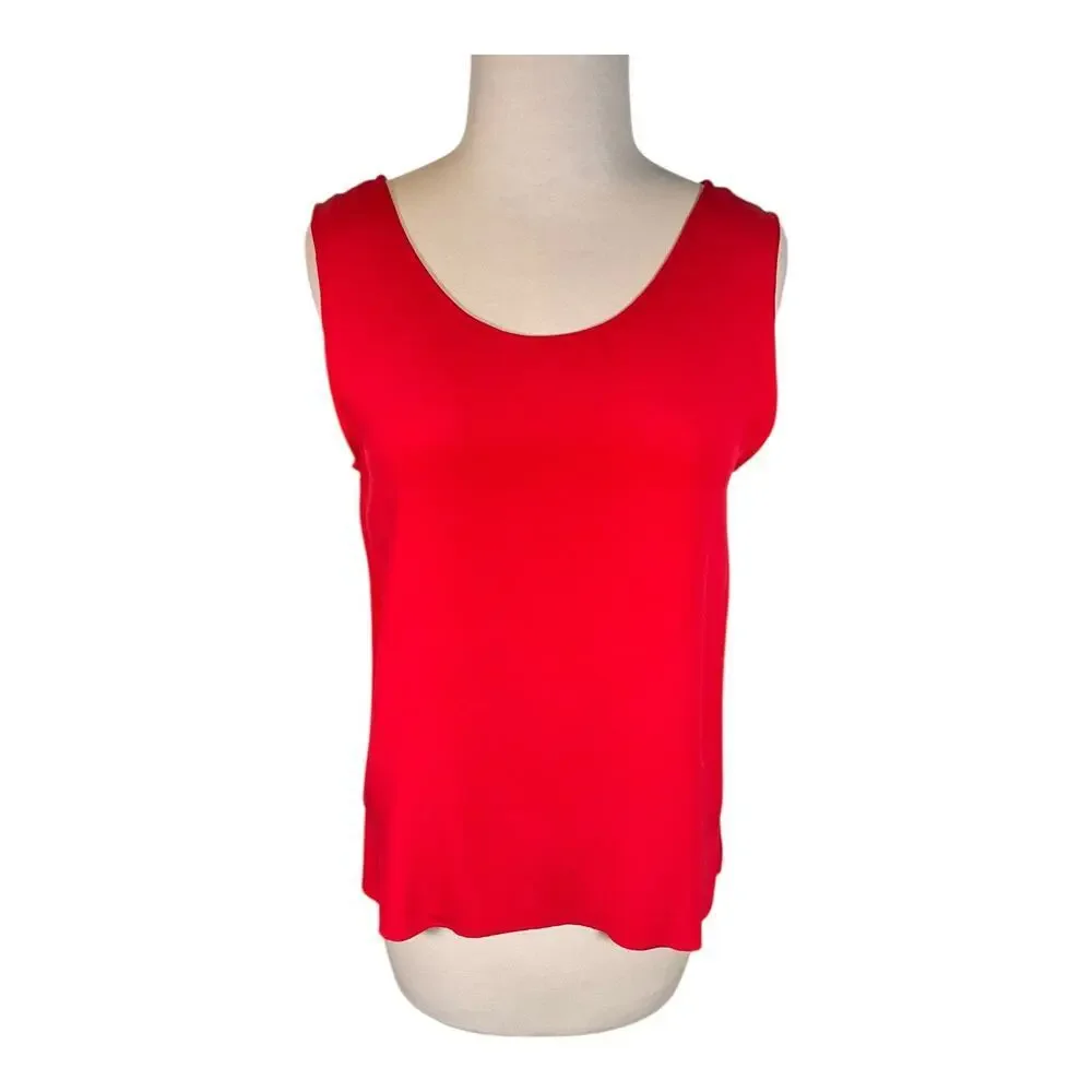 Vintage Nora Noh Red Sleeveless 100% Silk Tank Top Size Small Classic Work Wear - Picture 9 of 9